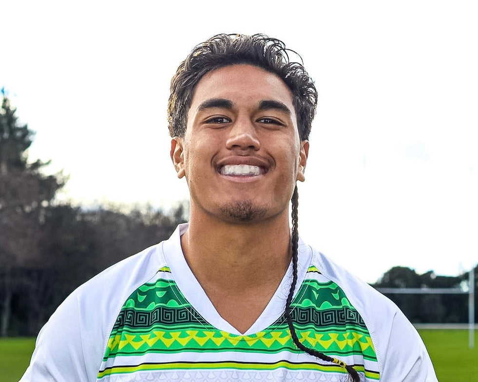 Portrait of a rugby player with a clear mouthguard in his mouth